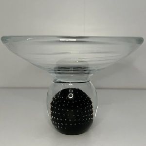 Hand Blown Glass Bowl with Black Ball Stand - 6” Diameter x 4” High